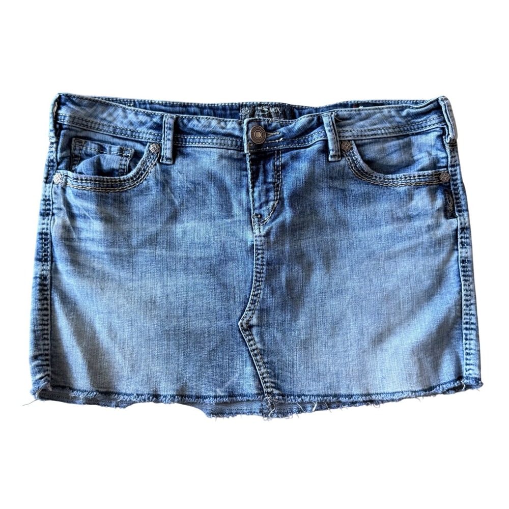 Silver Jeans Francy Mid Mini Skirt Womens W34 Blue Denim Raw Hem Y2K Western